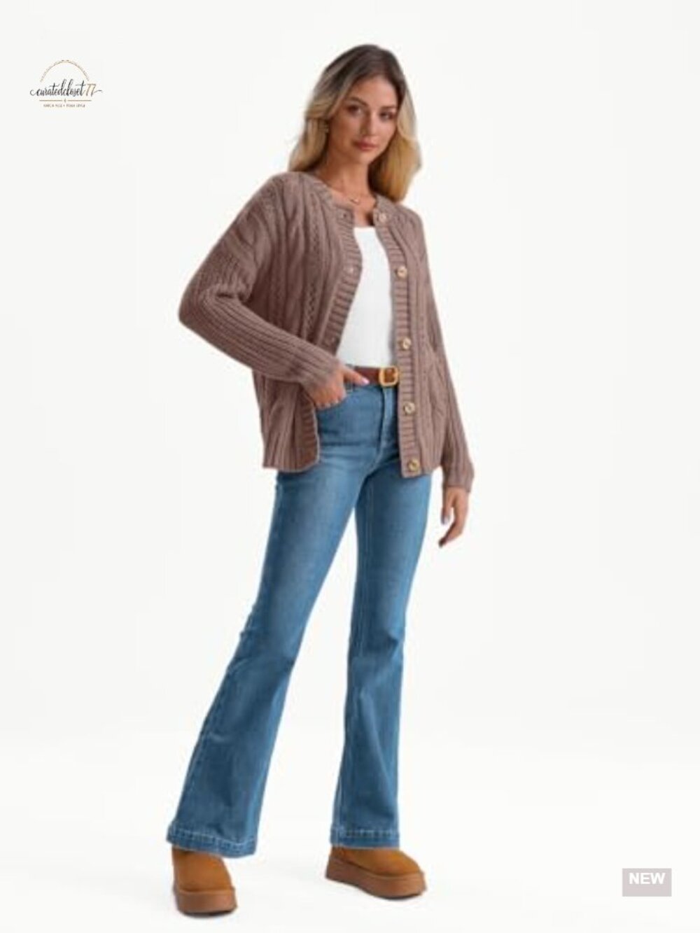 LILLUSORY Women Cable Knit Cardigan Sweater Cotton Button Up Chunky Crochet - Picture 2 of 4